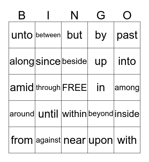 Where is your preposition? Bingo Card