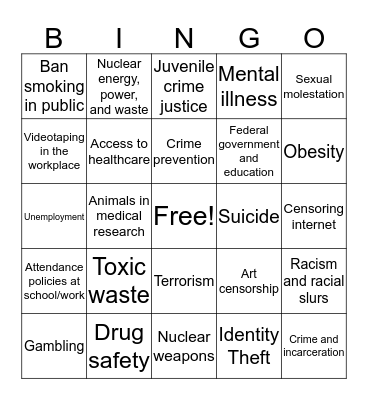 EA 4.1- Issues of Justice Bingo Card