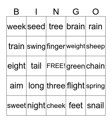 EZ Phonics 2 Bingo Card