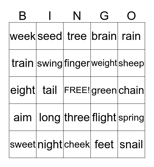 EZ Phonics 2 Bingo Card