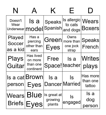 Round 1 - Getting to know you Bingo Card