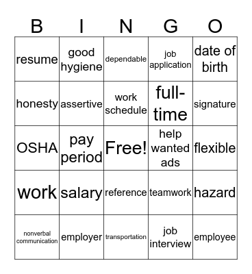 Occ Prep Review Bingo Card