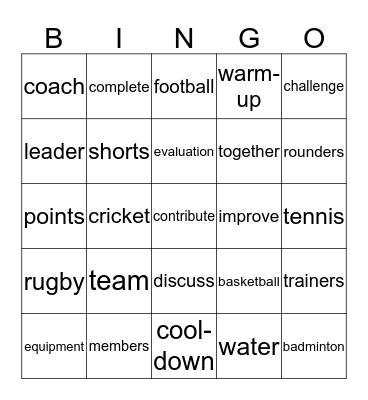 PE - Challenge Bingo Card