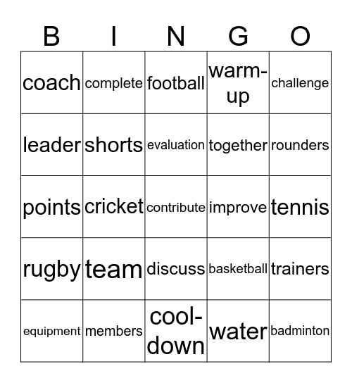 PE - Challenge Bingo Card