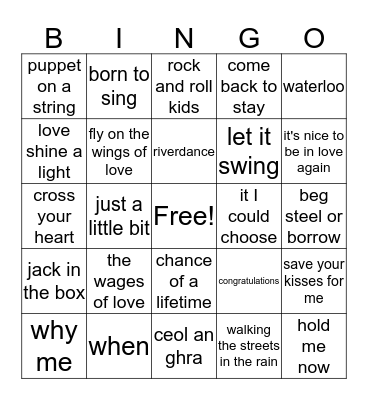 EUROVISION Bingo Card