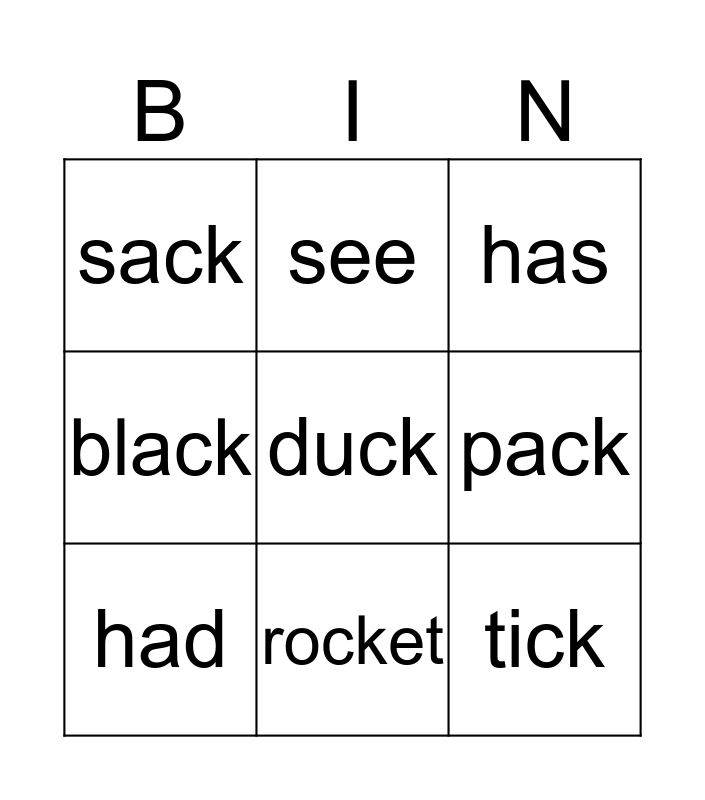 Tricky Words Bingo Card