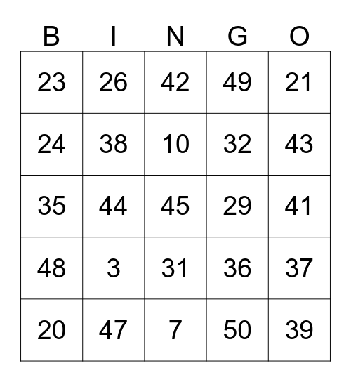 Lucky Numbers Bingo Card