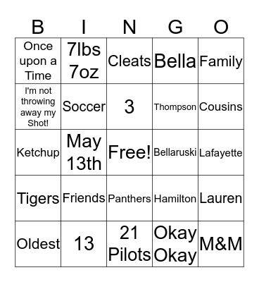 Annabella Bingo Card