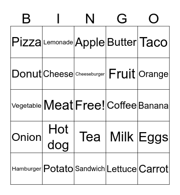 FOODS Bingo Card