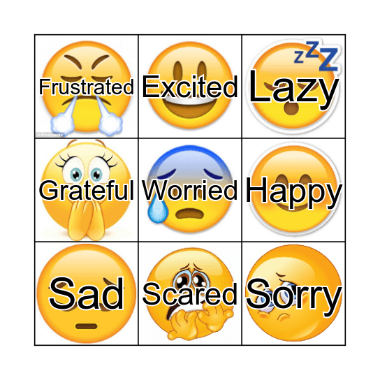 Emotion Bingo  Bingo Card