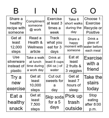 BCPAG Summer Health & Wellness Bingo Card