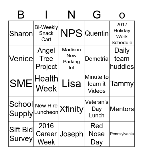 2017 Your Voice Travels Bingo Card