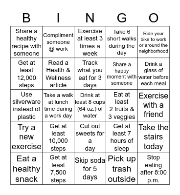 BCPAG Summer Health & Wellness Bingo Card