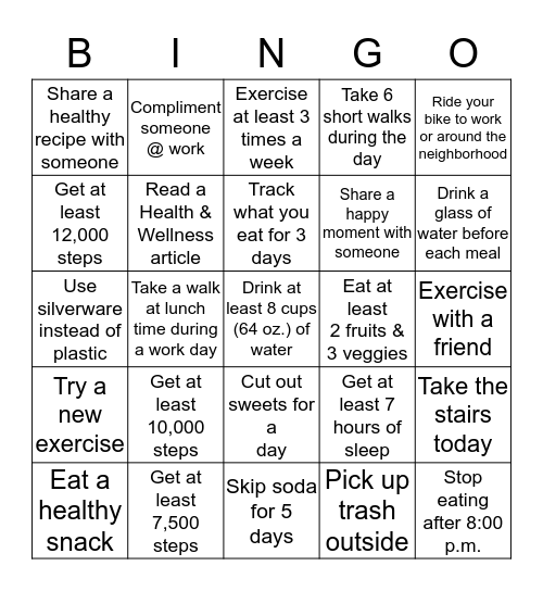 BCPAG Summer Health & Wellness Bingo Card