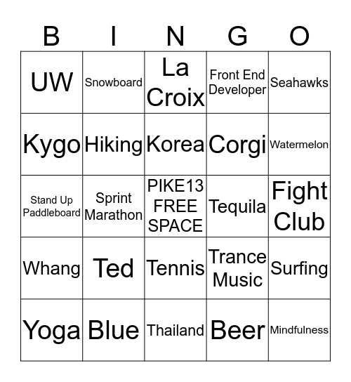 TED WHANG BINGO Card