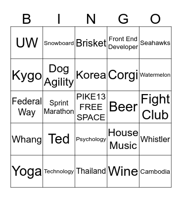 TED WHANG BINGO Card