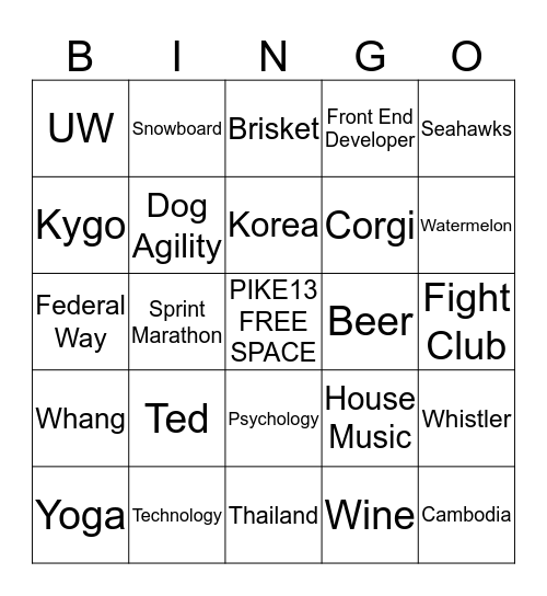 TED WHANG BINGO Card