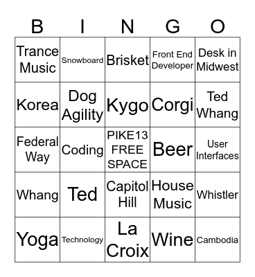 TED WHANG BINGO Card