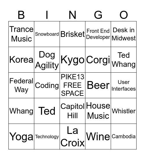 TED WHANG BINGO Card