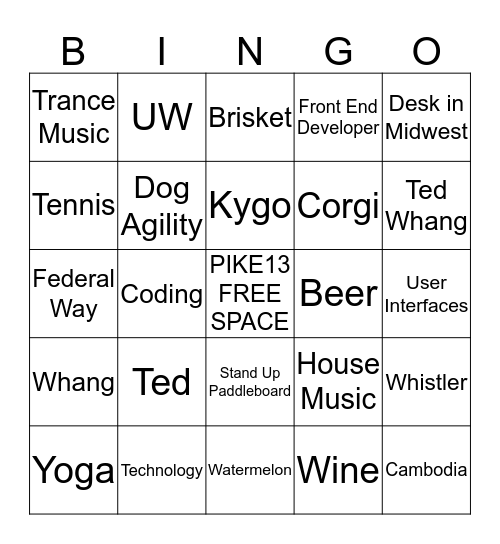 TED WHANG BINGO Card