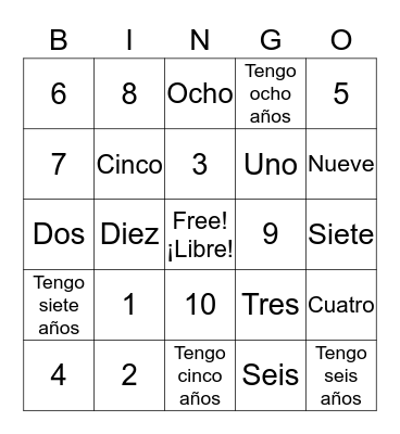Spanish Bingo Card