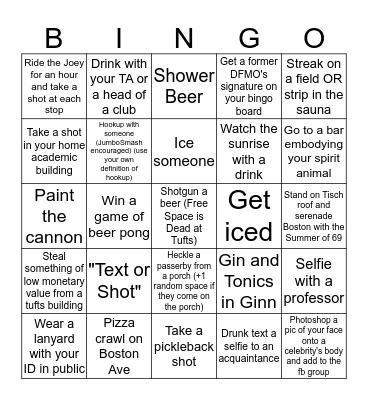 Senior Week Bingo Card