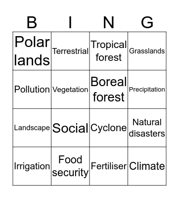 Biome Bingo Card