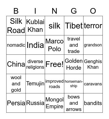 Mongols! Bingo Card