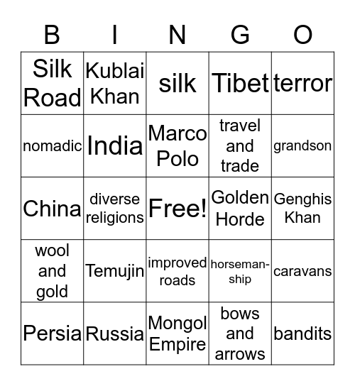 Mongols! Bingo Card