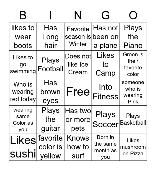 Get to know  Bingo Card