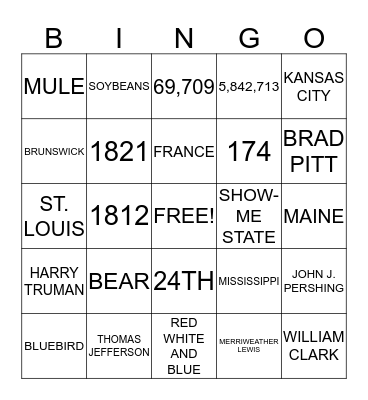 MISSOURI Bingo Card