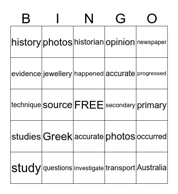 WHAT IS HISTORY Bingo Card