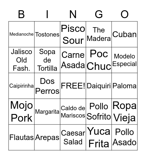 Madera Bingo Card