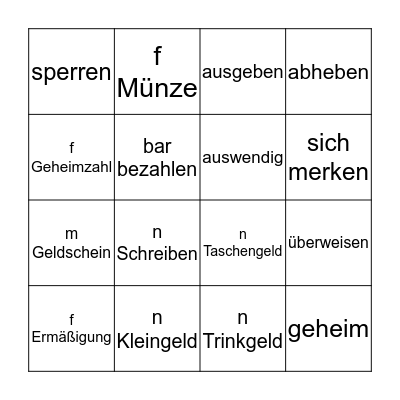 Rund ums Geld (Lektion 13) Bingo Card