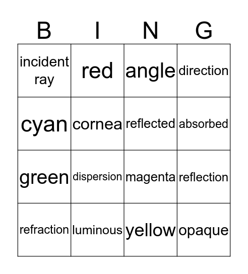 Light Bingo Card