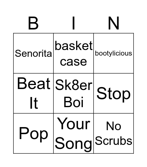 Musik Bingo Card