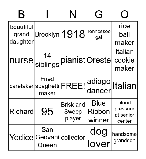 Stella's Bingo  Bingo Card