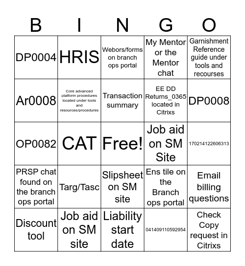 Payroll Bingo  Bingo Card
