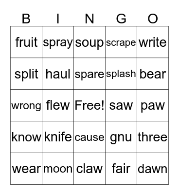 Unit 6 Spelling Words  Bingo Card