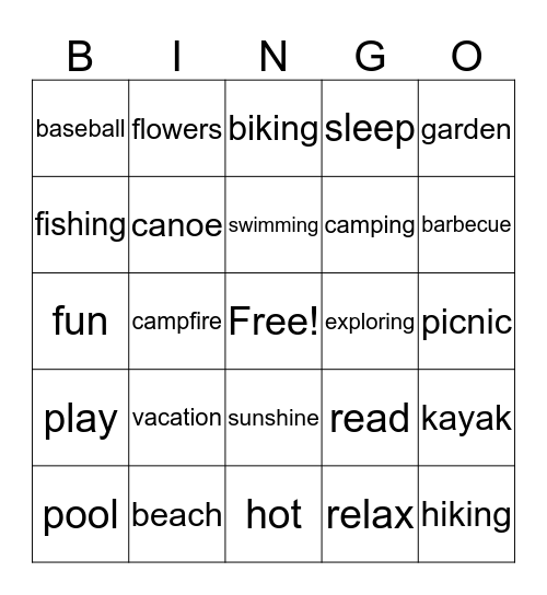 Summer Bingo Card