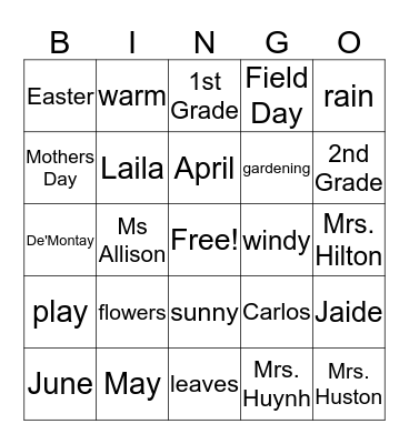 Springtime Bingo Card