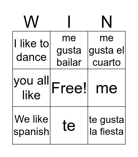 Gustar Bingo Card