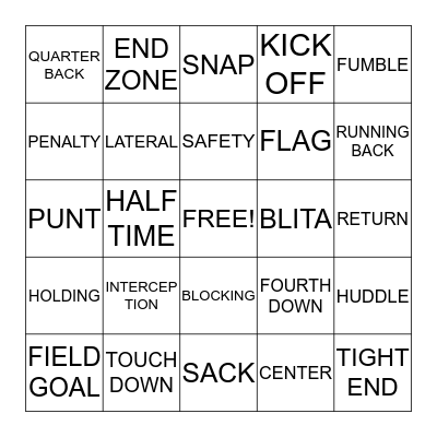 Football Bingo Card