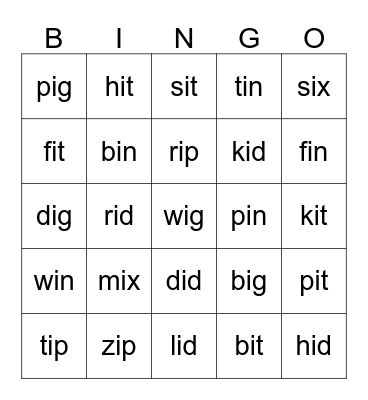 CVC - (i) Bingo Card