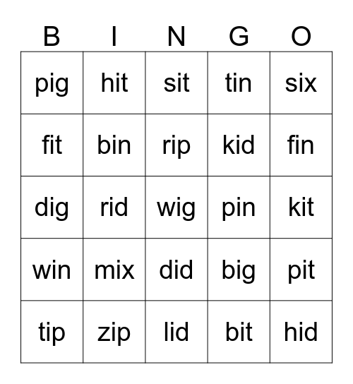CVC - (i) Bingo Card