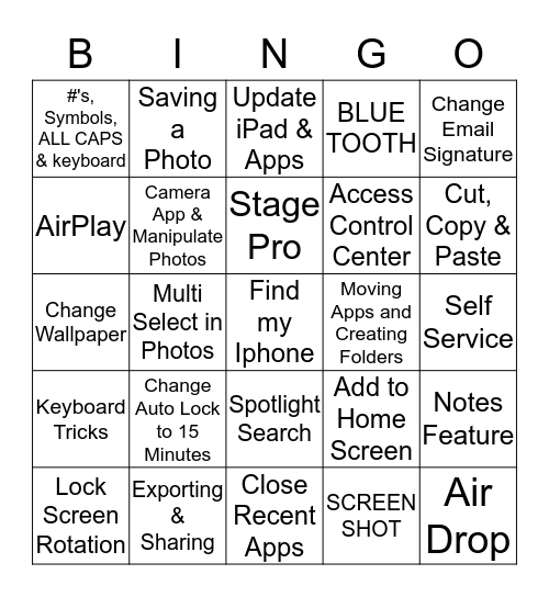 IPAD TIPS & TRICKS Bingo Card