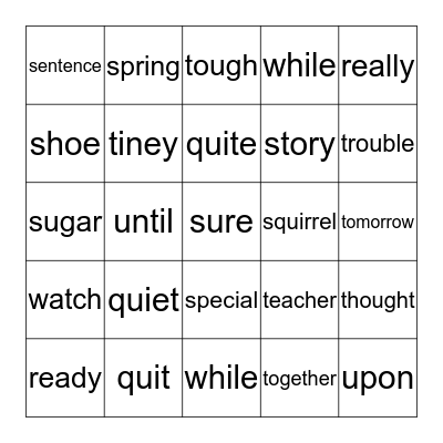 2B IRLA Words (quiet - while) Bingo Card