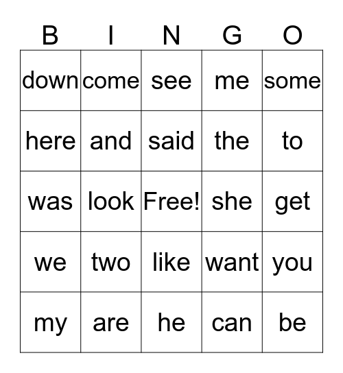 1st Grade Sight Words Bingo Card