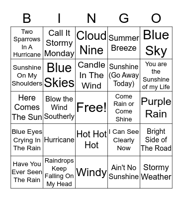 Weather Bingo Card