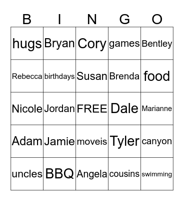 Summer Family Bingo Card